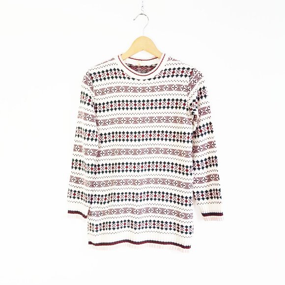 1980s Festive Beige Colorful Ski Sweater, Lightweight Zephyr Sweater Size M - Picture 1 of 10